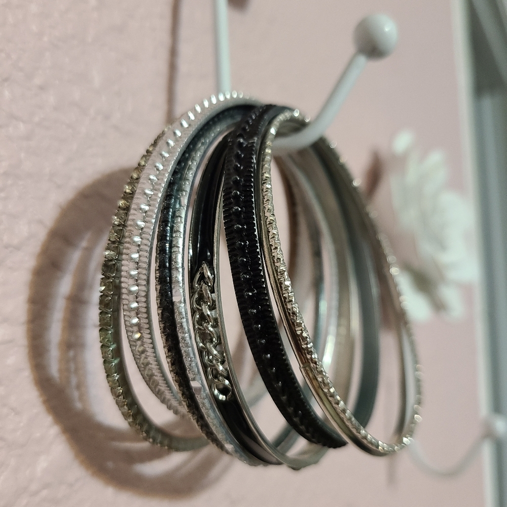 Black and Silver Bangle Bracelets